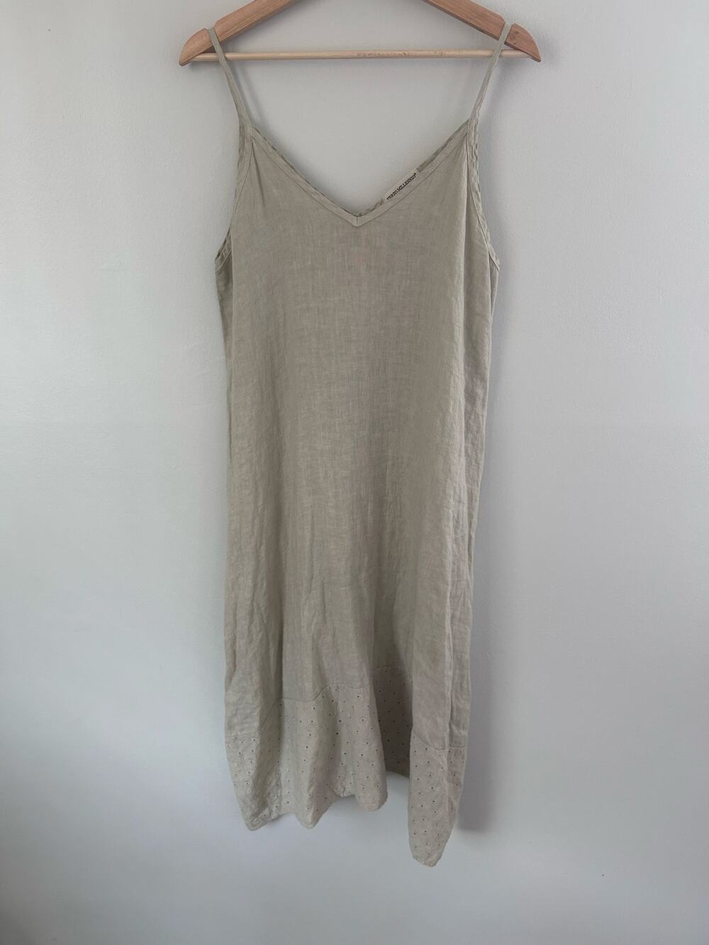 Terzo Millennio Made in Italy Neutral Linen Blend Midi Slip Dress Size M